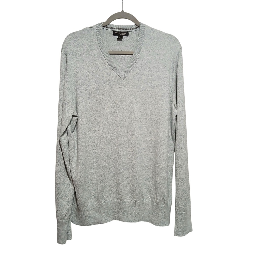 Banana Republic Mens V-Neck Sweater Light Blue Cotton Cashmere Blend Large L